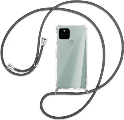 Produktbild von Handykette Backcover-Schutzhülle mit Band (Metall silberfarben) für Google Pixel 5 - dunkelgrau