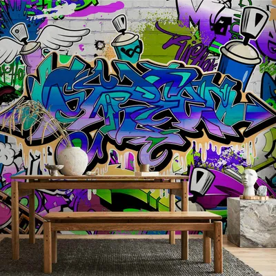Produktbild von Vlies Fototapete - Graffiti: violet theme 350x256 cm Streetart f-A-0018-a-d