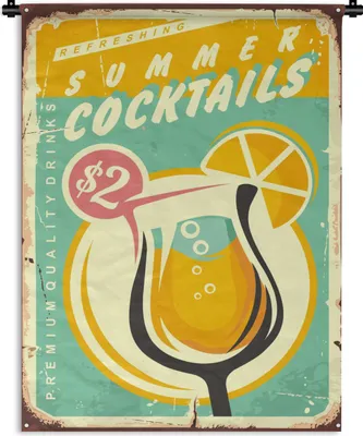 Produktbild von MuchoWow® Wandteppich Wandbehang Cocktail - Vintage - Zeichnung 90x120 cm Tapisserie Dekoration Wandtuch - Wanddeko