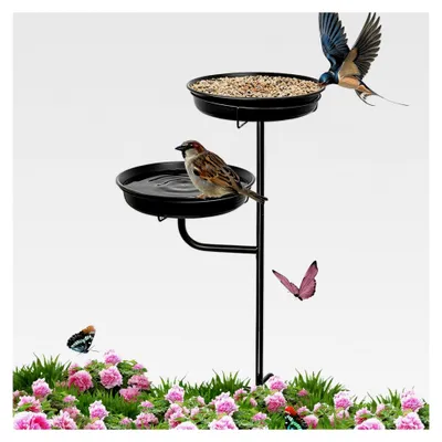 Produktbild von Vogeltränke für den Außenbereich, stehendes Futtertablett aus Metall mit Pfahl – für Garten, Terrasse, Pavillon und Rasen