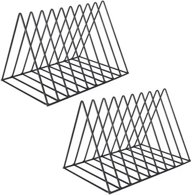 Produktbild von Unyqoos® Metall Buch- & Zeitschriftenhalter, 9 Fächer, dreieckige Bauweise, rostbeständiger Eisendraht, 26 x 18 x 15 cm – kompakter Schreibtisch-Organizer