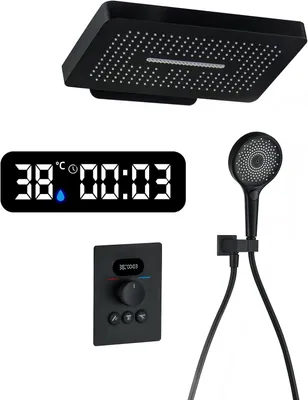 Zdjęcie produktu dla Kolumna prysznicowa termostatyczna, czarna, z cyfrowym wyświetlaczem LED, deszczownica, słuchawka prysznicowa z 3 trybami, nowoczesny system do łazienki, mosiądz