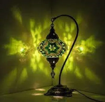 Productafbeelding van Turkse hanglamp met een groene mozaïekbol van 12 cm - Oosterse kroonluchter voor sfeervolle verlichting