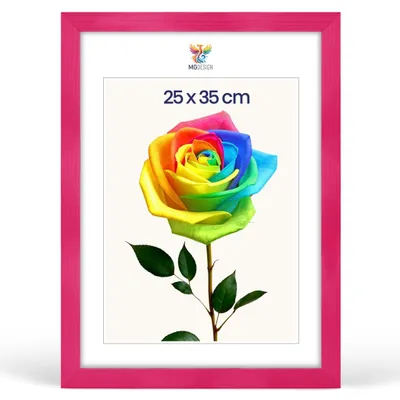 Obrázek produktu pro MG Design, rámeček na fotografie, 25 x 35 cm – fotorámeček s růžovým dřevěným rámem (masivní dřevo) a odolným akrylovým sklem, vhodný k zavěšení i k postavení