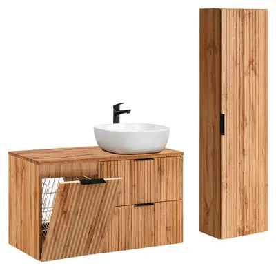 Produktbild von Waschtisch und Hängesäule 100.8cm Adriel mit 2 Schubladen, Holzoptik