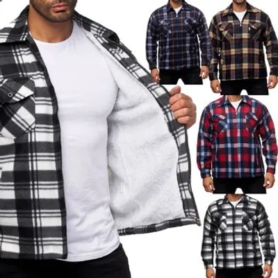 Produktbild von Herren Holzfäller Hemd Kariert Thermo Gefüttert Jacke Flanell Fleece 2023/24 Rot-Blau M