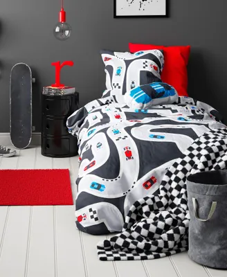 Produktbild von JACK Renforcé Kinder Bettwäsche 2 tlg. 135x200cm Rennwagen Auto Racetrack Rennstrecke Bunt