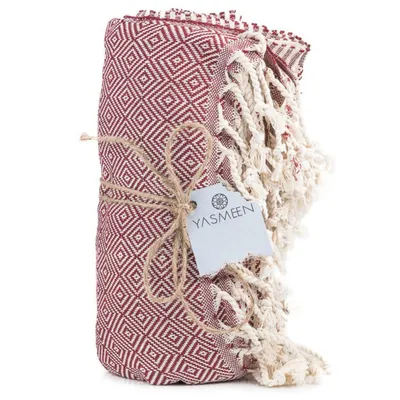 Produktbild von Saunatuch 96 x 180 cm – 100% Baumwolle – 415 g/m² – Badetuch – Strandtuch – Pestemal Hamamtuch - schnelltrocknend und leicht (Rotwein, 96x180 cm)
