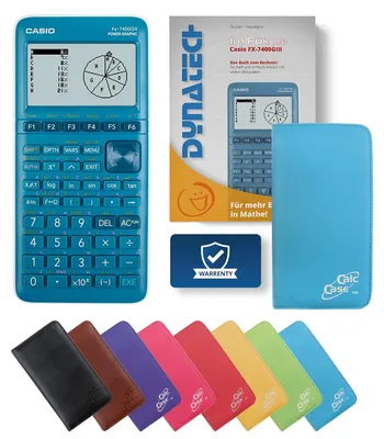 Produktbild von Casio FX-7400 G III Grafikrechner mit Schutztasche hellblau & Fachbuch