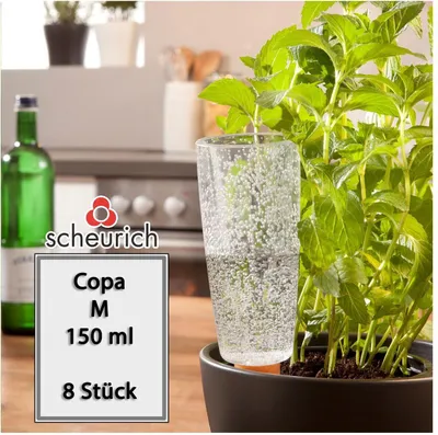 Produktbild von Scheurich Wasserspender Copa M | 8x Transparent | 150 ml Füllmenge | Bewässerungskugel klein mit Ton Fuß | Wasserspender Pflanzen und Blumen Terrakotta Stiel