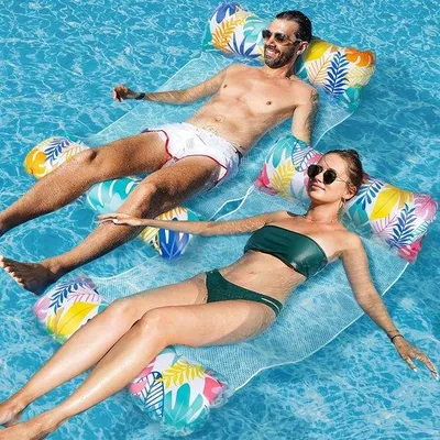 Produktbild von XXL Luftmatratze für den Pool, 2 Stück Wasserhängematten, 4-in-1 Poolspielzeug, Wassermatratze mit Netz als Sitzgelegenheit, perfekt für Kinder und Erwachsene