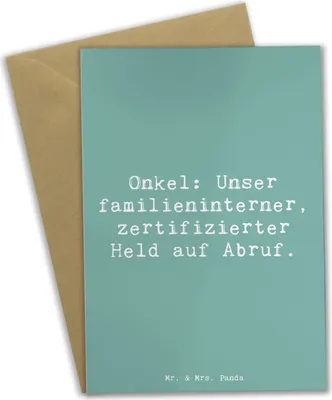 Produktbild von Mr. & Mrs. Panda Grußkarte Spruch Onkel-Held - Meeresbrise - Geschenk, besonderes, Weihnachten, Familie, Held, Grußkarten, Klappkarte, Verwandte, Unterstützung, babykarte