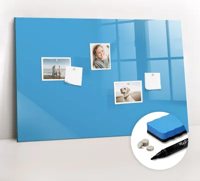 Produktbild von Magnetpinnwand Memoboard - Zubehörsatz - Schwarzer Marker + Schwamm + Magnete - 90 x 60 cm - Farbe blau