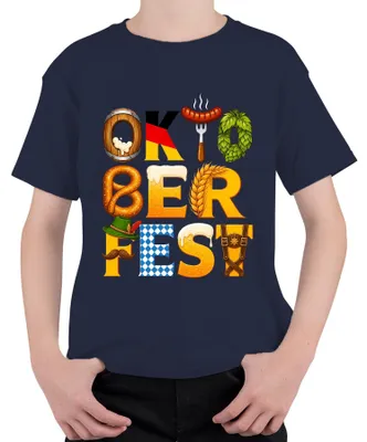 Productafbeelding van , Wiesn, Beieren, bier, pretzel, lederhosen, dirndl, München, kinder T-shirt, marineblauw, maat 104