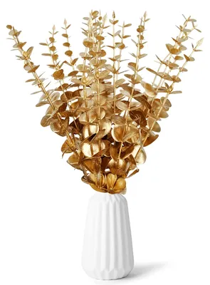 Produktbild von 20 künstliche Eukalyptuszweige, goldene Eukalyptusblätter, dekorative Eukalyptusstängel, künstliche Pflanzen, künstliche Eukalyptusbäume, künstliche Silberdollar-Pflanze für Tischdekoration, Party- und Weihnachtsdekoration