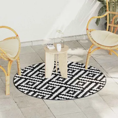 Produktbild von vidaXL Outdoor-Teppich ARAKIL Weiß und Schwarz Ø120 cm PP