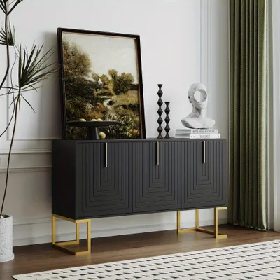 Zdjęcie produktu dla Komoda – Szafka – Bufet – Komoda z szufladami – Szafa – Nowoczesny design – 3 drzwi z regulowanymi półkami