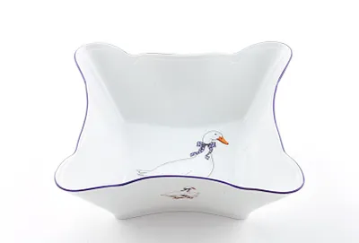 Produktbild von Quadratische Schale 14 cm, Gänse, tschechisches Porzellan, Leander