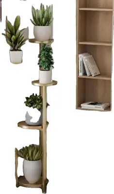 Obrázek produktu pro Stojan na květiny, 5stupňový design, protiskluzové nožičky, zlatý, výška 100 cm
