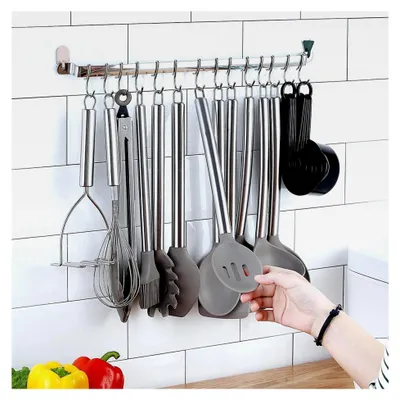 Produktbild von 38-teiliges Silikon-Küchenutensilien-Set mit Utensilienablage, Silikonkopf und Edelstahlgriff