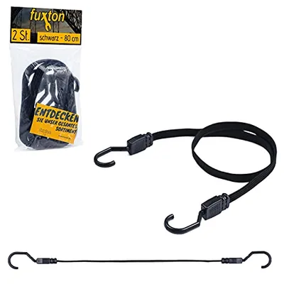 Produktbild von fuxton 2er Set Spanngummi kurz, flach mit Haken 80 cm schwarz für Gepäckträger, Fahrrad, Auto, Camping und Motorrad