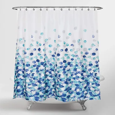 Produktbild von Hochwertiger Duschvorhang, Badezimmervorhang, Polyester, wasserdicht, waschbar, schimmelresistent | Verstärkter Saum mit Beschwerungsband | Set inklusive 12 Haken und Metallösen (blau, 180 x 200 cm)