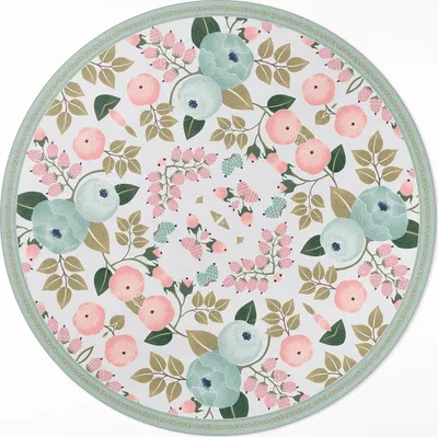Produktbild von Pastell zarte Pfingstrose Blumen – Teppichboden – fi 60cm – Rutschfest – pflegeleicht & langlebig