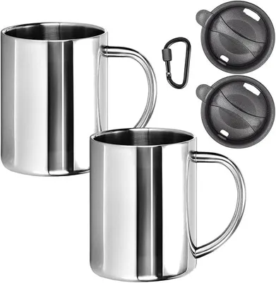 Isolierbecher 400 ml Set mit 2 Edelstahlbechern mit Deckel