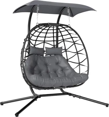 Produktbild von Hängesessel mit Gestell Hängekorb Polyrattan Sonnendach 260kg Dunkelgrau