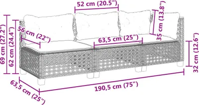Productafbeelding van vidaXL Tuinbank met kussens, 3-zits, zwart, polyrotan