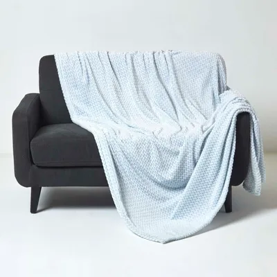 Immagine prodotto di HOMESCAPES Coperta in velluto jacquard Mora - Copriletto azzurro, 130 x 160 cm