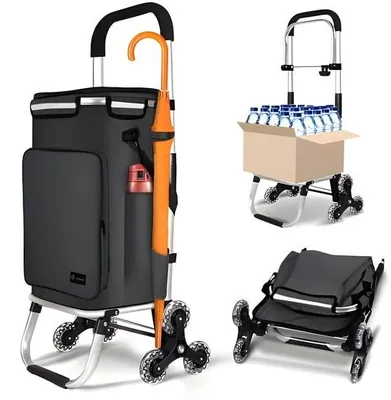 Produktbild von PolkaHome® Einkaufstrolley mit 6 Rädern aus Aluminium, wasserdichtem Isolierfach und Haken, klappbar, 3-in-1, große Kapazität