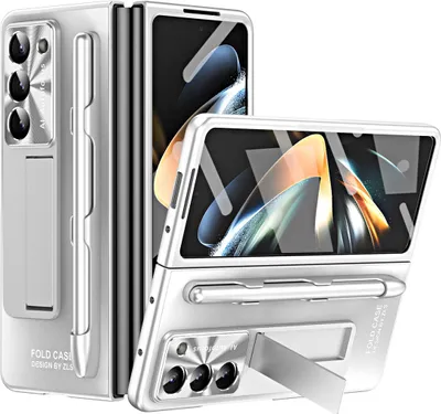 Produktbild von Hülle für Samsung Galaxy Z Fold 6 Hart PC Schutzhülle mit Displayschutz, Linsenschutz, Stander, Stifthalter Silber