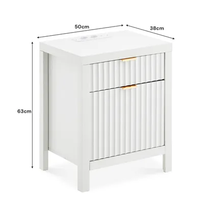 Image de CLIPOP 50x38x63cm Table de nuit,2 tiroirs Table de nuit avec station de charge