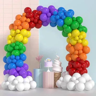 Image de Lance-ballons arc-en-ciel pour une fête prénatale, 175 pièces, colorés.