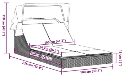 Zdjęcie produktu dla VidaXL 368640, Lounge, Obite siedzisko, Technorattan, Stal, Szary, 110 kg, 1080 mm