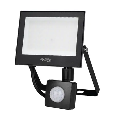Obrázek produktu pro MasterLED LED venkovní reflektor 50 W, 4000 lm, 4500 K, IP65, zářivka s PIR senzorem, nástěnný reflektor se senzorem, černý