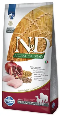 Obrázok produktu pre N&D Dog Adult Medium & Maxi Ancestral Grain Chicken, Spelt, Oats & Pomegranate 12kg