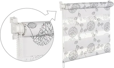 Image de Store double avec paillettes et motifs floraux blanc/noir 60x150cm