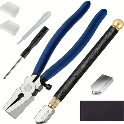 Produktbild von Glasschneidset 1 Stück, Professioneller Buntglasschneider Mit Austauschbarer Hartmetallspitze, Für Mosaik Fliesen Und Buntglas
