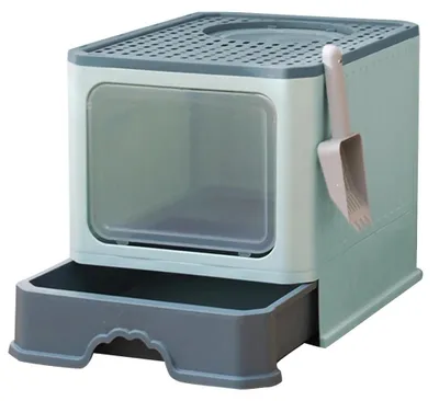 Produktbild von Katzentoilette - Geschlossenes Katzenklo - Geruchsfilter - Ausziehbare Schublade - Mit Schaufel - Groß - Kunststoff - Grün