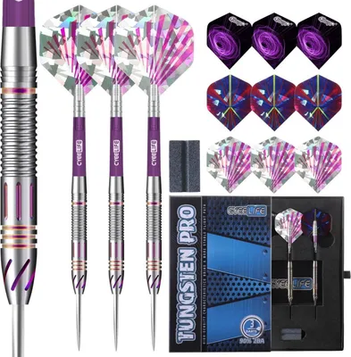 Produktbild von CyeeLife Tungsten Darts Set Steel Tip Dartpfeile 90% Tungsten 3 Schäfte 9 Flights Sharpener