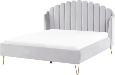 Produktbild von BELIANI Polsterbett Hellgrau Samtstoff mit Lattenrost 160 x 200 cm mit Vertikaler Steppung Schlafzimmer Ehebett Modern
