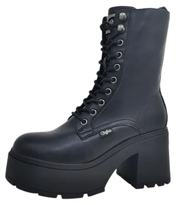 Image de Buffalo Mila, bottines à lacets, modèle mi-hauteur, pour femmes, couleur noire, style décontracté