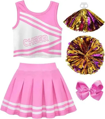 Productafbeelding van Cheerleader kostuum kinderen - meisjes maat - met pompons - perfect voor verkleedfeest - ShopVlot