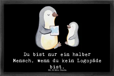 Produktbild von Mr. & Mrs. Panda Vorleger Logopäde Herz 40 x 60 cm - Schwarz - Geschenk, Ausbildung, Fußabtreter, Spruch, Witzig, Schmutzfangmatte, Studium, fußmatte, Fussmatte