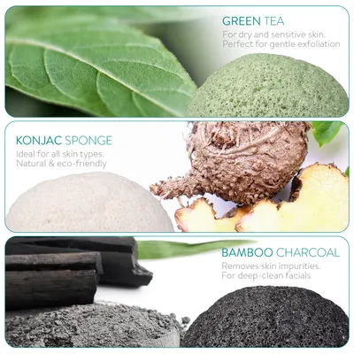 Produktbild von Navaris 3x Konjac Schwamm - Gesichtsschwamm Reinigungsschwamm - Schwämme für unreine normale sensible Haut - vegan pH-neutral natürlich - 3 Stück