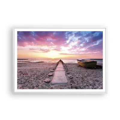 Produktbild von Gerahmtes Poster - Weißer Rahmen - Boot Strand Himmel - 100x70 cm - Wand Bild - Wanddeko - Wandbilder - Kunstposter - Wandposter - Bilderrahmen - Bilder - Kunstdruck - P2WAA100x70-5064