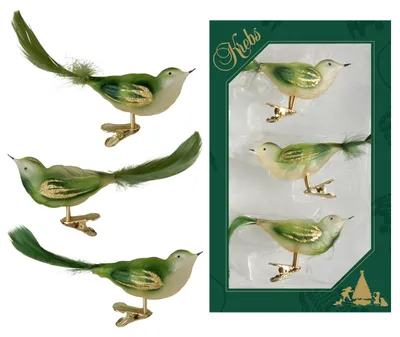 Produktbild von Krebs Glas Lauscha Christbaumschmuck Vögel Grün 3er Boxset - Größe ca. 11cm