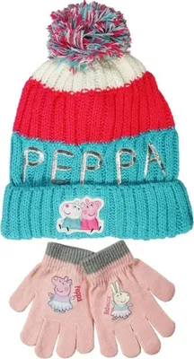 Produktbild von Peppa Wutz Pig Kinder Wintermütze Mütze Bommelmütze plus Handschuhe – 52